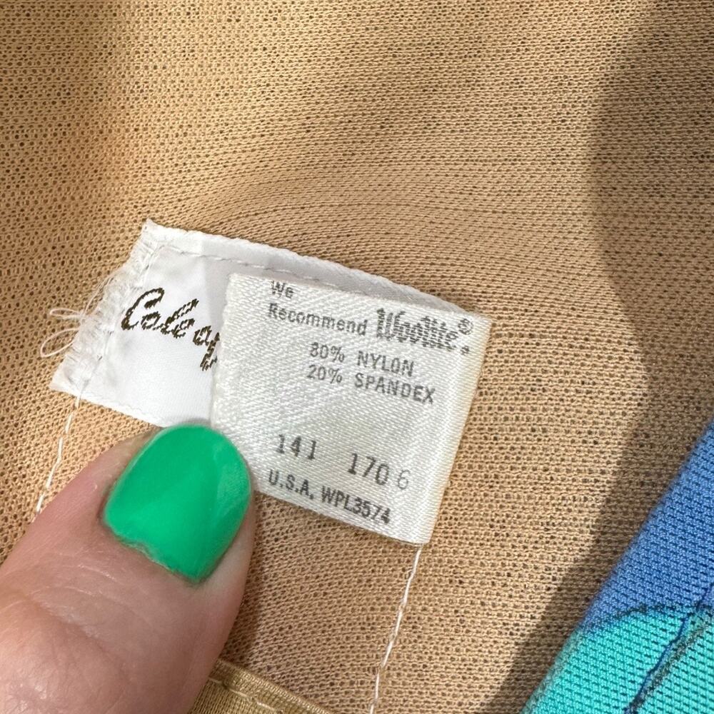 Vintage 1960s Cole Of California Swimsuit 16 One Piece Floral Print Blue Romper - Picture 7 of 7
